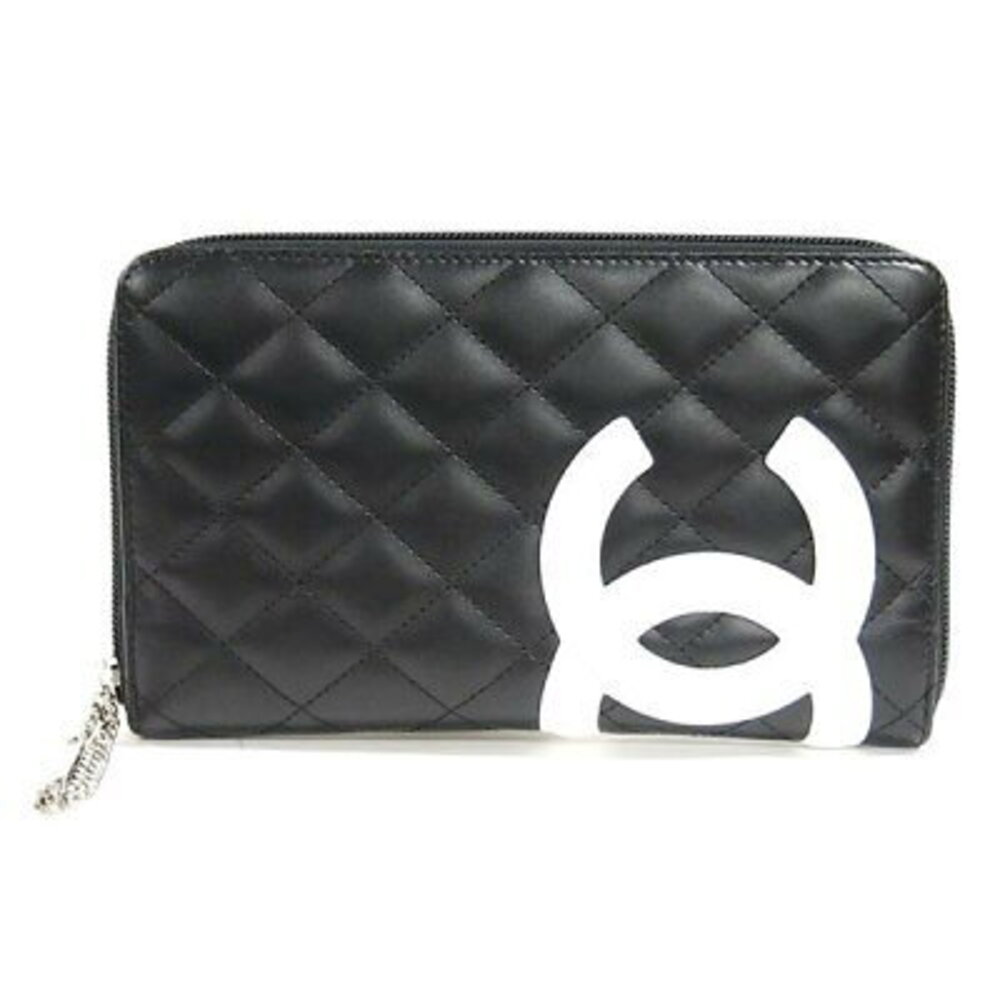 Chanel Cambon Matelasse Round Wallet Black White Coco Mark quilting